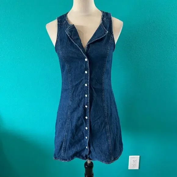 Reformation Jeans Jaime Denim Mini Dress V-Neck Dar Wash Indigo Womens Size 2 - Picture 4 of 8